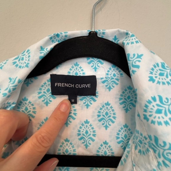 Women's Blue Patterned Button Down Shirt - Picture 3 of 6